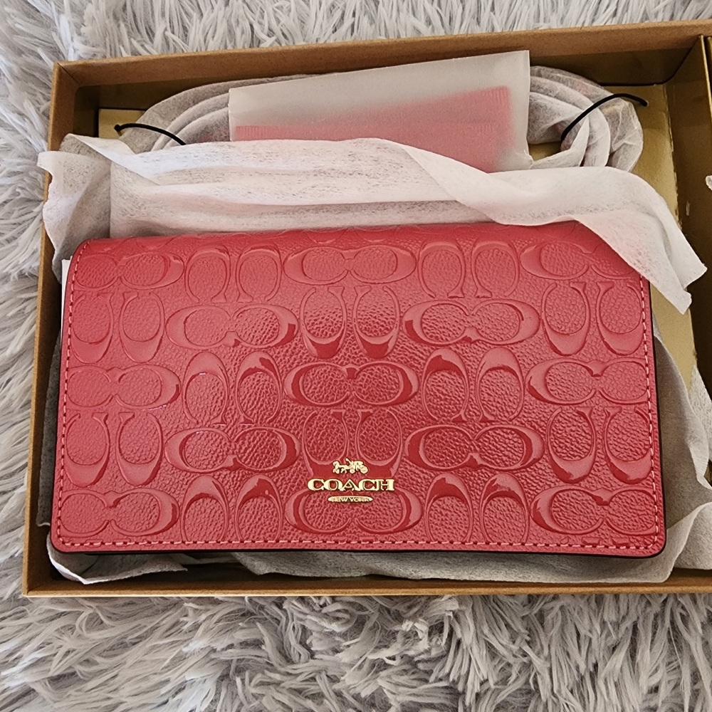 COACH Boxed Anna Foldover Clutch Crossbody And Card Set In Signature Leather - Picture 5 of 10